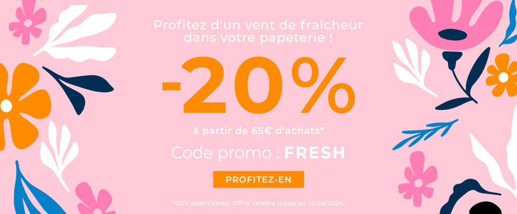 20 % de réduction à partir de 65€ d'achats avec le code promo : FRESH. CGV applicables. Offre valable jusqu’au 12/05/2024.