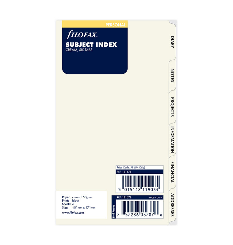 Index 6 sujets en anglais - coloris crème - Personal