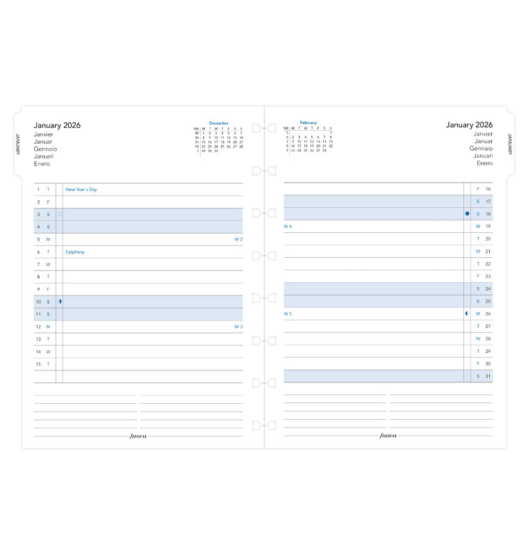 Recharge Calendrier Filofax Filofax Notebooks - Planning mensuel avec onglets - A5 - 2026 26-15210