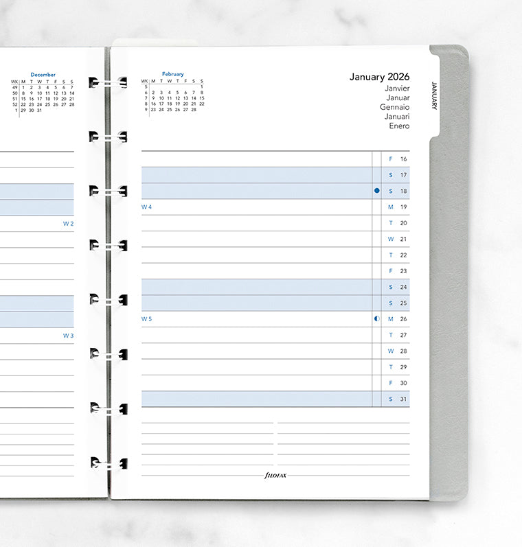 Recharge Calendrier Filofax Filofax Notebooks - Planning mensuel avec onglets - A5 - 2026 26-15210