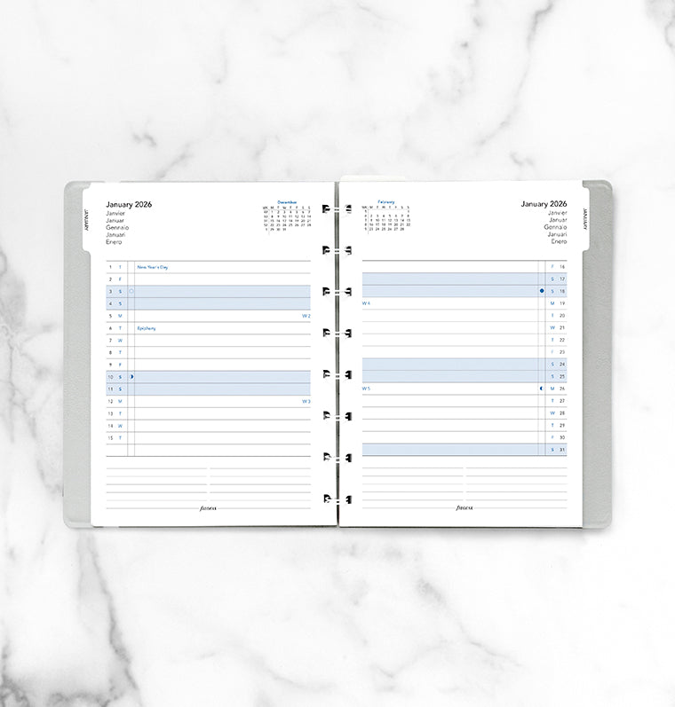 Recharge Calendrier Filofax Filofax Notebooks - Planning mensuel avec onglets - A5 - 2026 26-15210