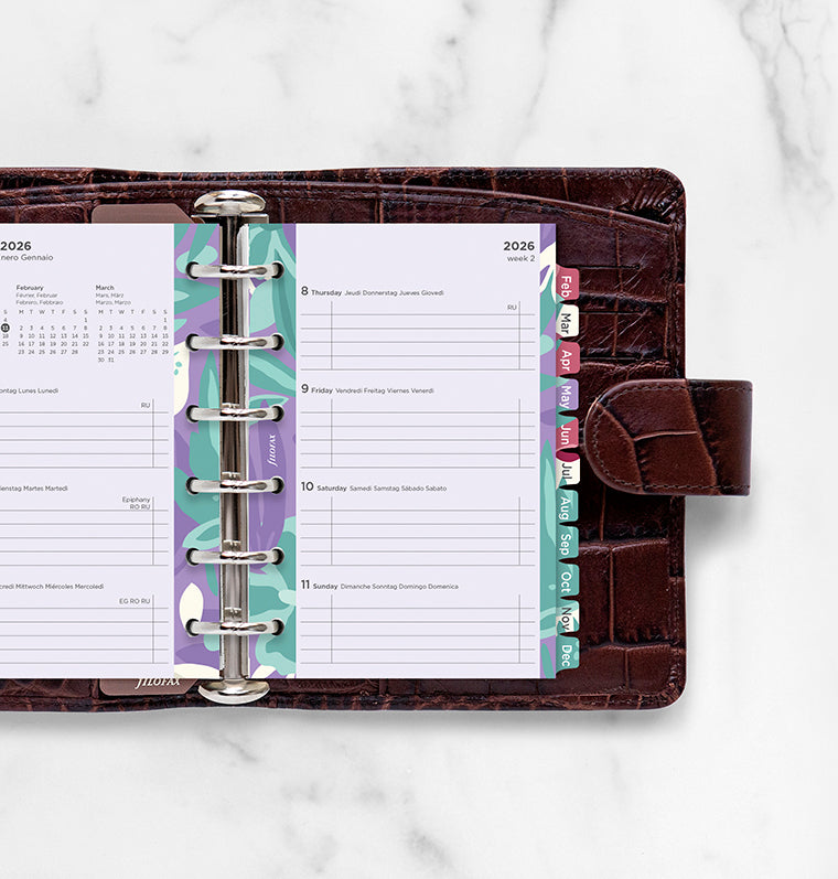 Recharge Calendrier Filofax Semaine sur deux pages - multilingue - recharge illustrée Floral - Pocket - 2026 26-6321