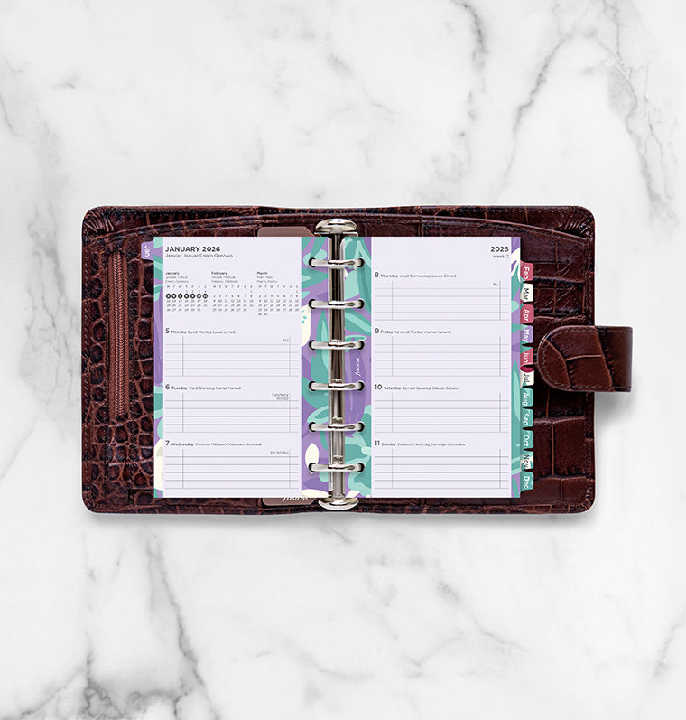 Recharge Calendrier Filofax Semaine sur deux pages - multilingue - recharge illustrée Floral - Pocket - 2026 26-6321