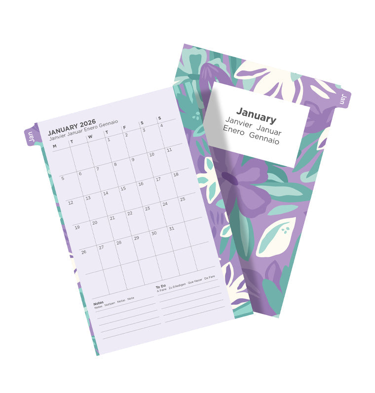 Recharge Calendrier Filofax Semaine sur deux pages - multilingue - recharge illustrée Floral - Pocket - 2026 26-6321
