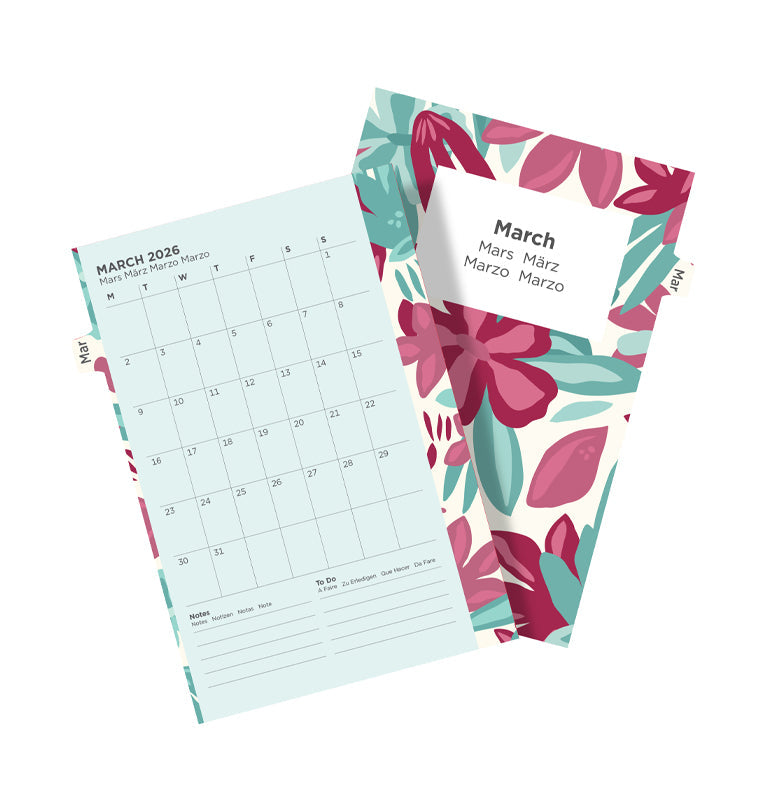 Recharge Calendrier Filofax Semaine sur deux pages - multilingue - recharge illustrée Floral - Pocket - 2026 26-6321