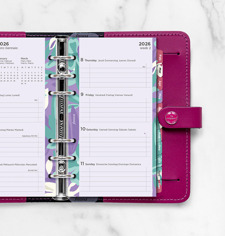 Recharge Calendrier Filofax Semaine sur deux pages - multilingue - recharge illustrée Floral - Personal - 2026 26-6341