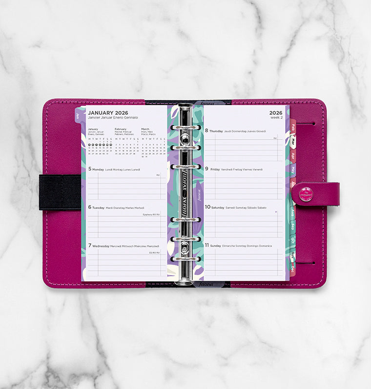 Recharge Calendrier Filofax Semaine sur deux pages - multilingue - recharge illustrée Floral - Personal - 2026 26-6341