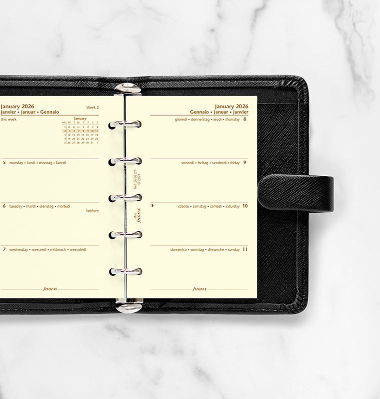Recharge Calendrier Filofax Semaine sur deux pages - multilingue - Mini - 2026 26-68124