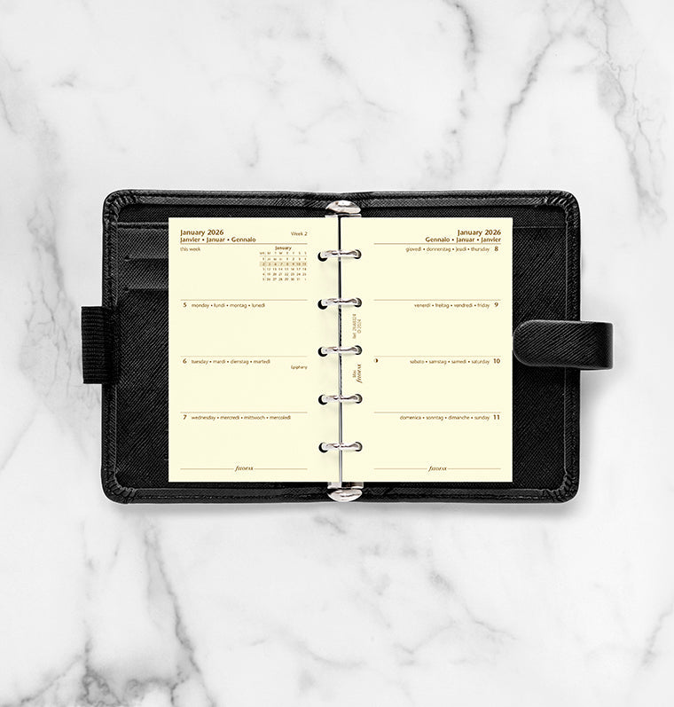 Recharge Calendrier Filofax Semaine sur deux pages - multilingue - Mini - 2026 26-68124