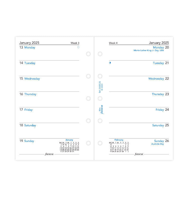 Recharge Calendrier Filofax Semaine sur une page - anglais - Mini - 2026 26-68126