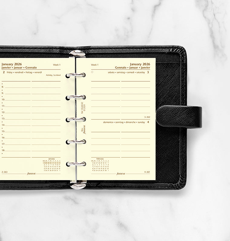 Recharge Calendrier Filofax Jour par page - multilingue - Mini - 2026 26-68142