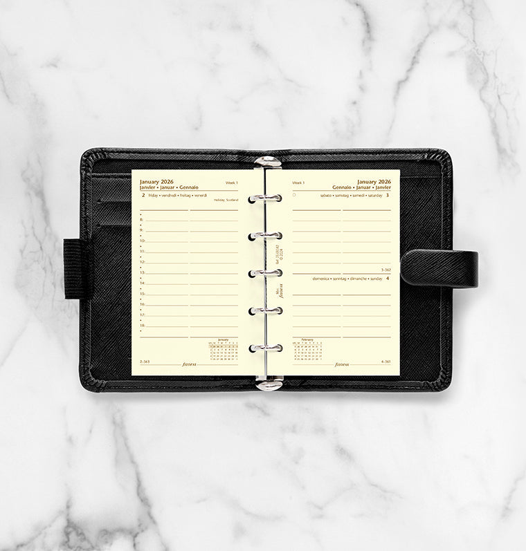 Recharge Calendrier Filofax Jour par page - multilingue - Mini - 2026 26-68142