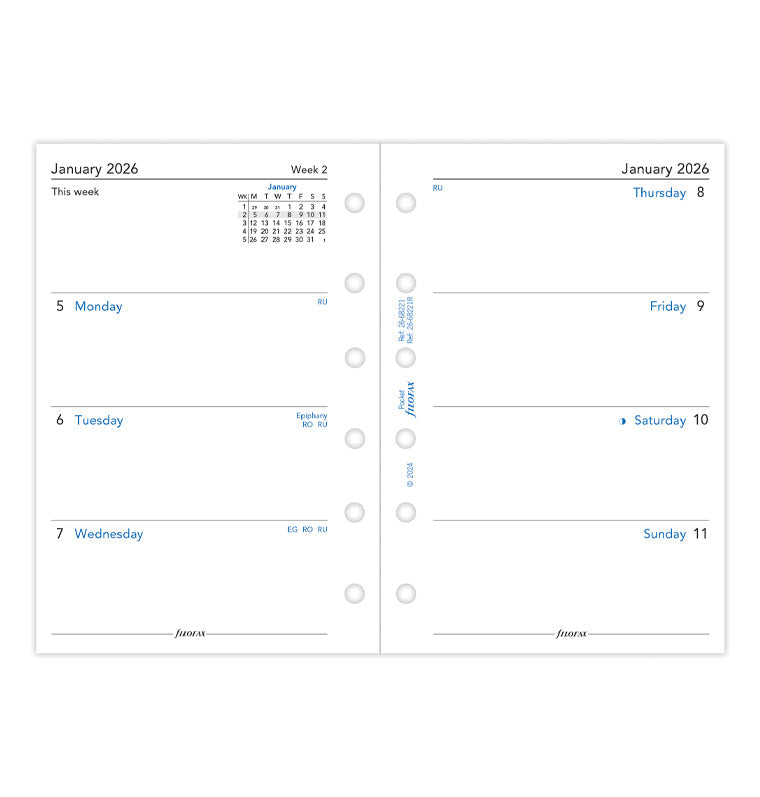 Recharge Calendrier Filofax Semaine sur deux pages - anglais - Pocket - 2026 26-68221