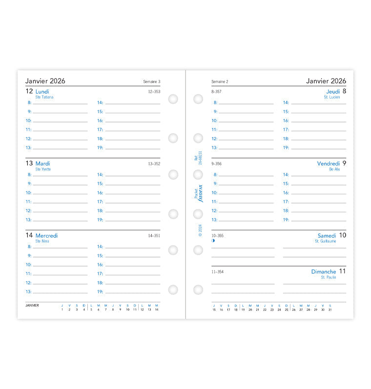 Recharge Calendrier Filofax Semaine sur deux pages - français - Pocket - 2026 26-68231