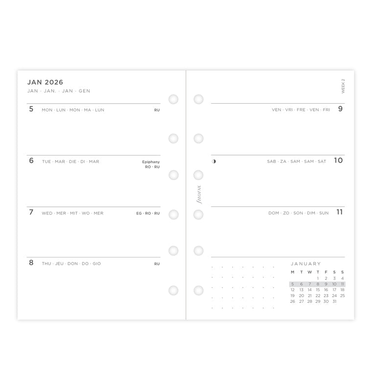 Recharge Calendrier Filofax Semaine sur deux page Minimal - Pocket 2026 26-68290