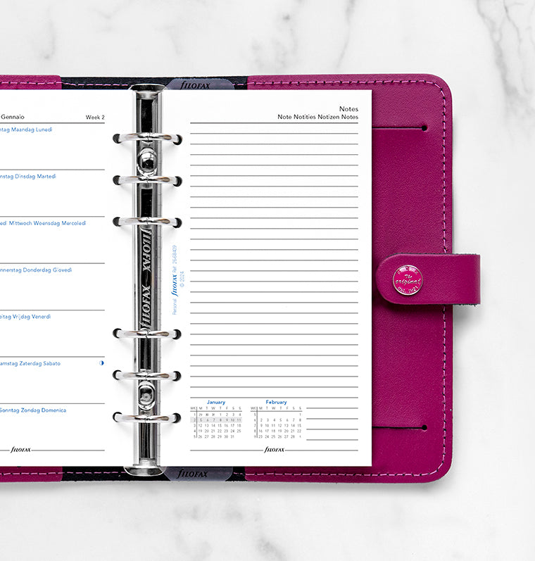Recharge Calendrier Filofax Semaine sur une page + page de notes - multilingue - Personal - 2026 26-68409