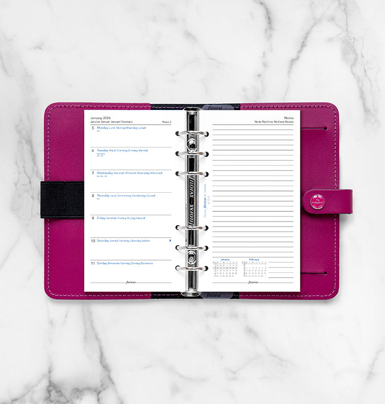 Recharge Calendrier Filofax Semaine sur une page + page de notes - multilingue - Personal - 2026 26-68409
