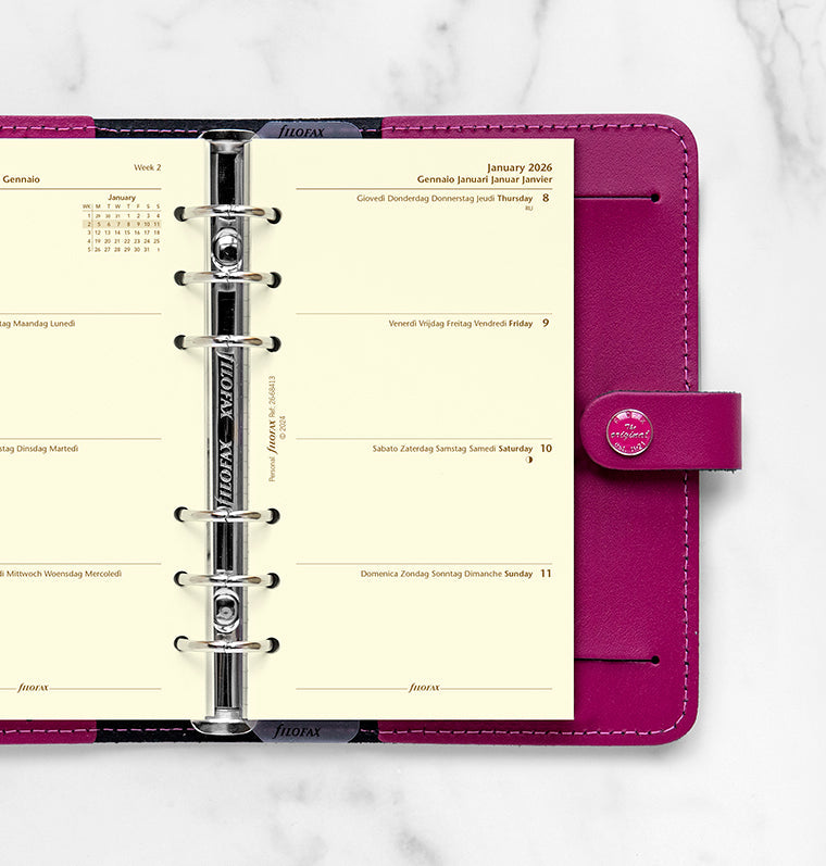 Recharge Calendrier Filofax Semaine sur deux pages - multilingue - Personal - 2026 26-68413