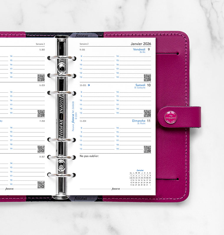 Recharge Calendrier Filofax Semaine sur deux pages français - Personal - 2026 26-68438