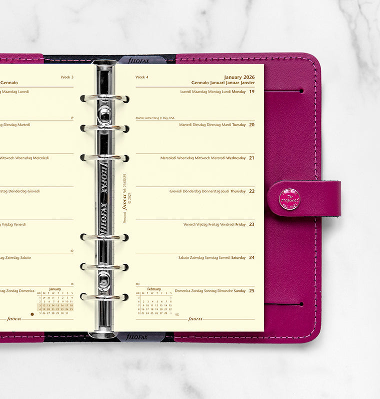 Recharge Calendrier Filofax Semaine sur une page - multilingue - Personal - 2026 26-68439