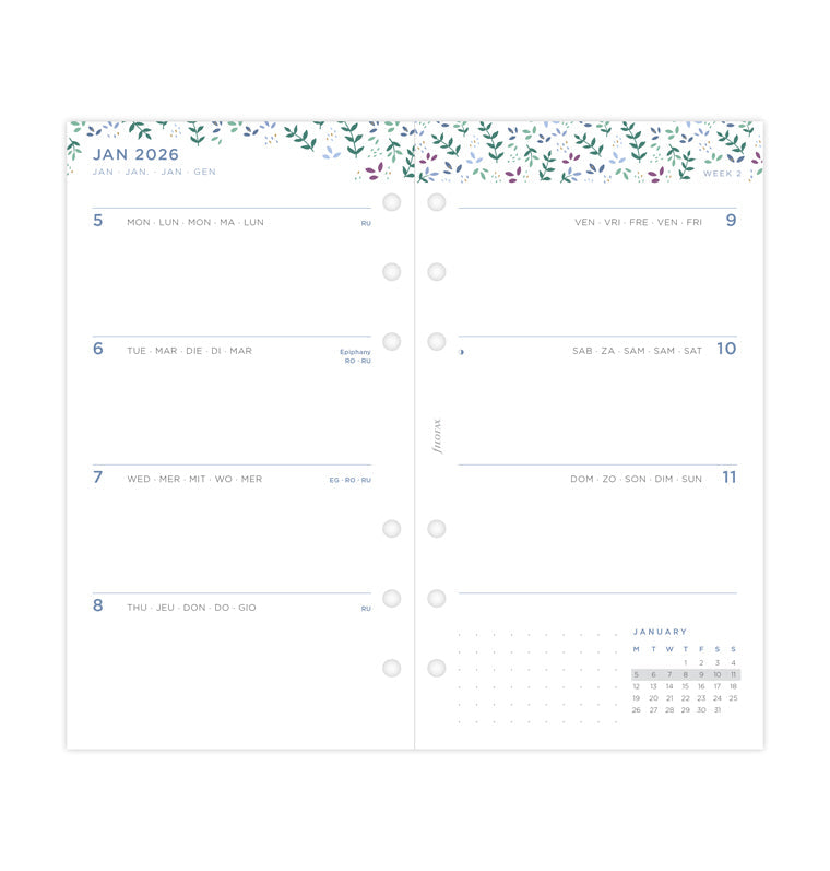 Recharge Calendrier Filofax Semaine sur deux pages Garden - Personal 2026 26-68492