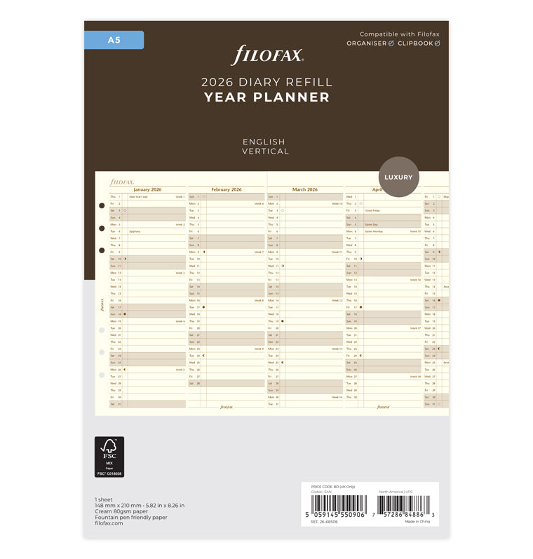 Planning annuel vertical - anglais - A5 - 2026