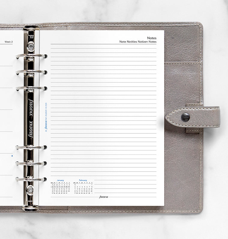 Recharge Calendrier Filofax Semaine sur une page + page de notes - multilingue - A5 - 2026 26-68509