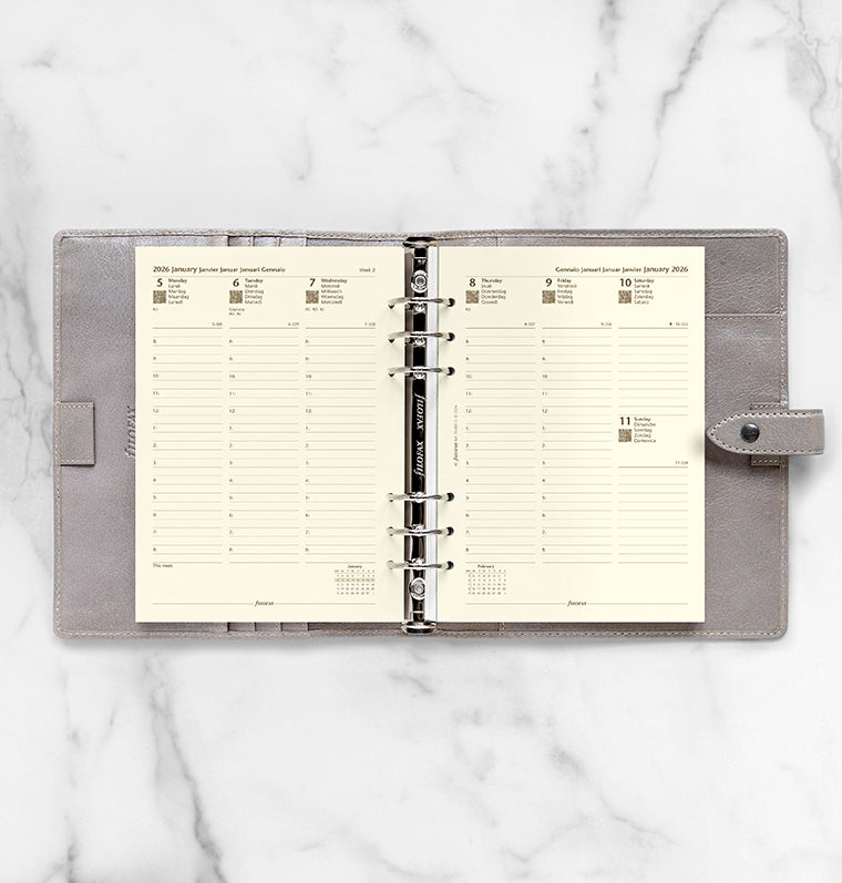Recharge Calendrier Filofax Semaine sur deux pages - multilingue - A5 - 2026 26-68513