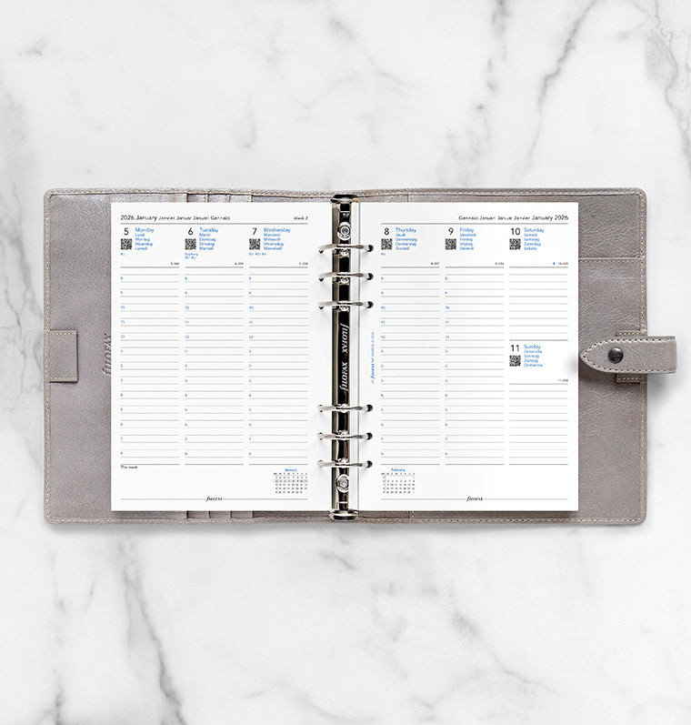 Recharge Calendrier Filofax Semaine sur deux pages - multilingue - A5 - 2026 26-68514