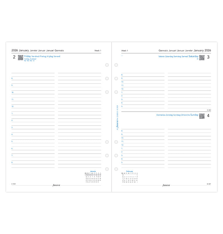 Recharge Calendrier Filofax Jour par page - multilingue - A5 - 2026 26-68515