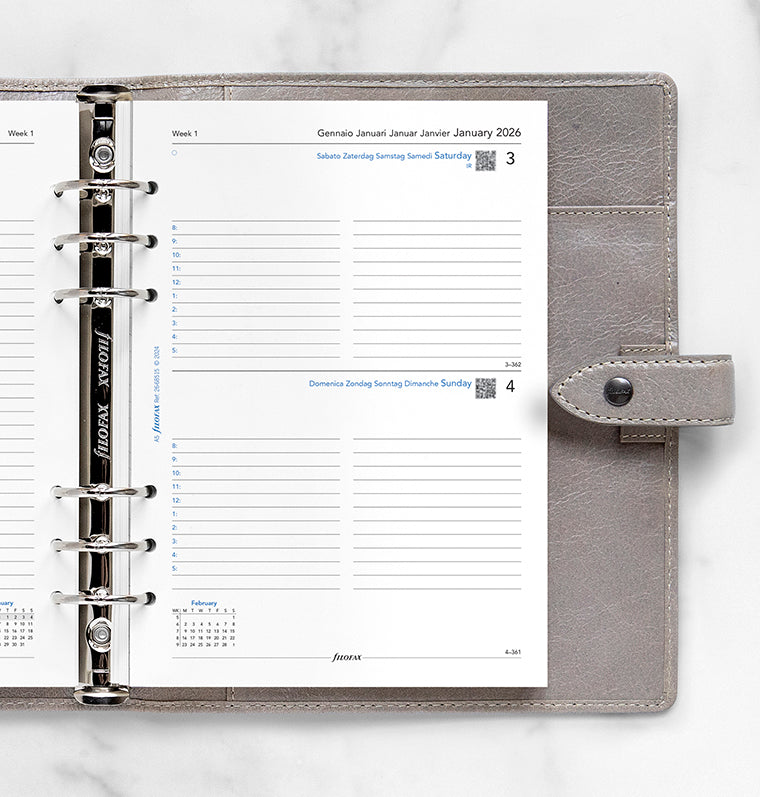 Recharge Calendrier Filofax Jour par page - multilingue - A5 - 2026 26-68515