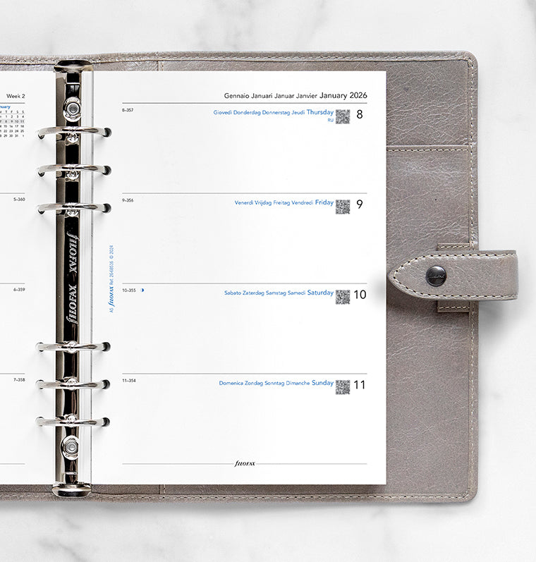 Recharge Calendrier Filofax Semaine sur deux pages - multilingue - A5 - 2026 26-68516