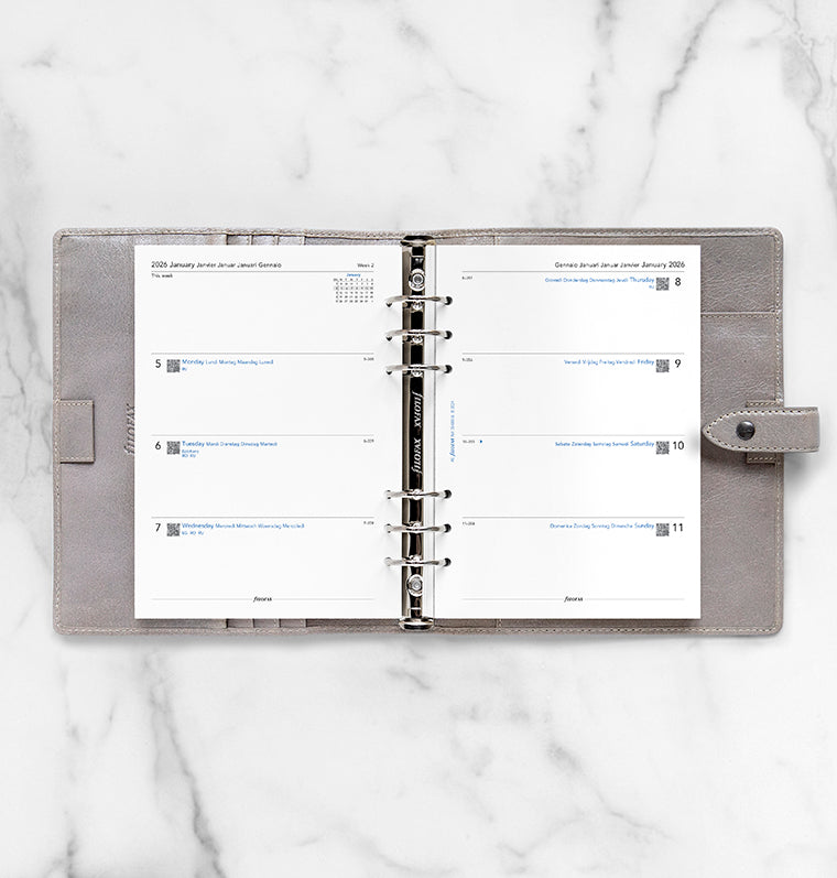 Recharge Calendrier Filofax Semaine sur deux pages - multilingue - A5 - 2026 26-68516