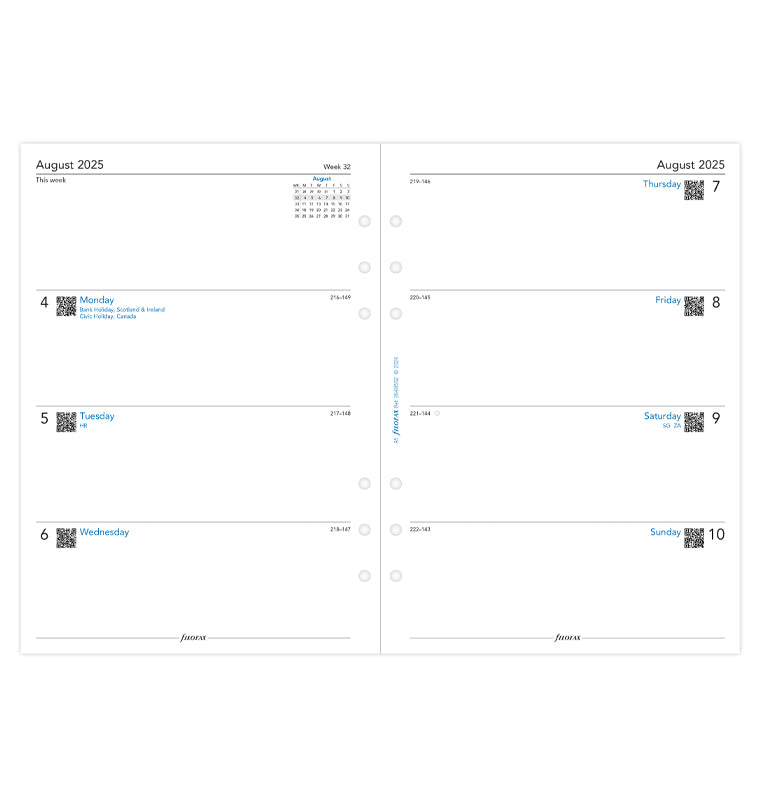 Recharge Calendrier Filofax Semaine sur deux pages - anglais - académique - A5 - 25/26 26-68562