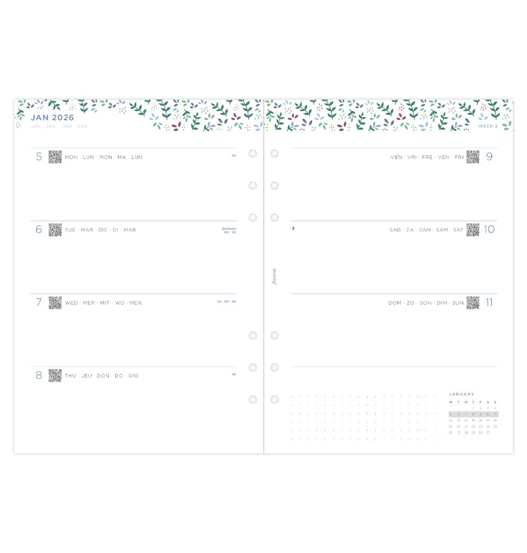 Recharge Calendrier Filofax Semaine sur deux pages Garden - A5 2026 26-68592
