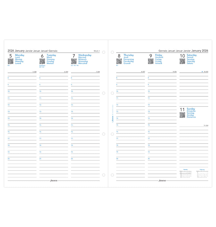 Recharge Calendrier Filofax Semaine sur deux pages - multilingue - A4 - 2026 26-68714