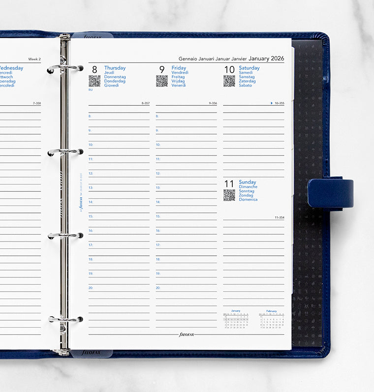 Recharge Calendrier Filofax Semaine sur deux pages - multilingue - A4 - 2026 26-68714