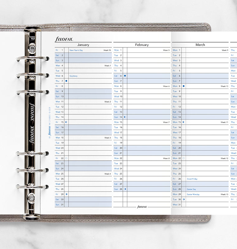 Recharge Calendrier Filofax Planning annuel vertical - anglais - A5 - 2027 27-68501