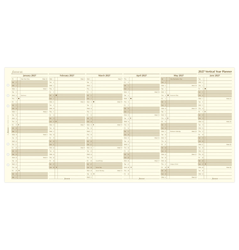 Recharge Filofax Planning annuel vertical - anglais - A5 - 2027 27-68508