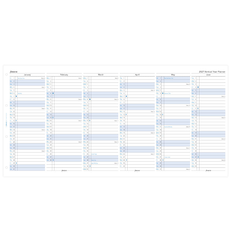 Recharge Calendrier Filofax Planning annuel vertical - multilingue - A4 - 2027 27-68702