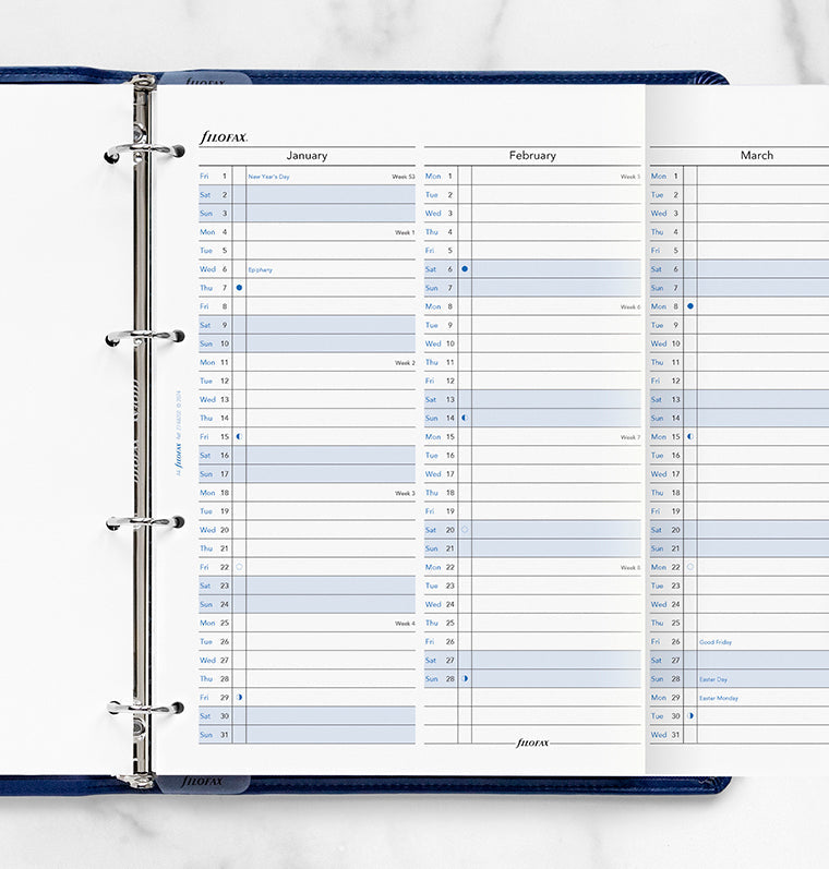 Recharge Calendrier Filofax Planning annuel vertical - multilingue - A4 - 2027 27-68702