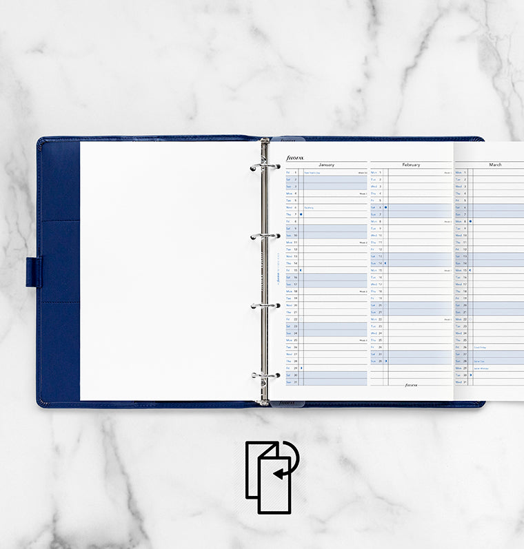Recharge Calendrier Filofax Planning annuel vertical - multilingue - A4 - 2027 27-68702
