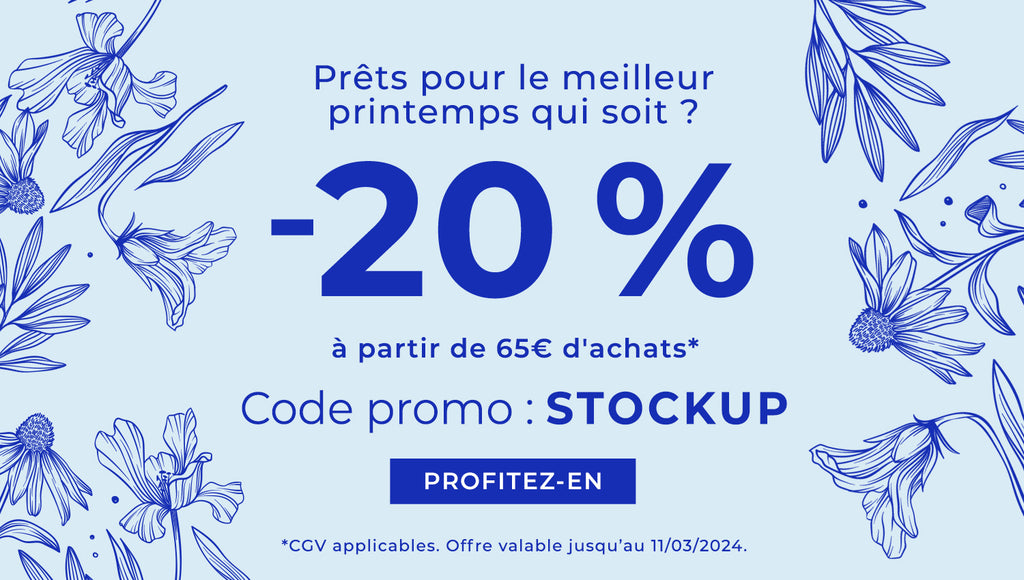 20 % de réduction à partir de 65€ d'achats avec le code STOCKUP