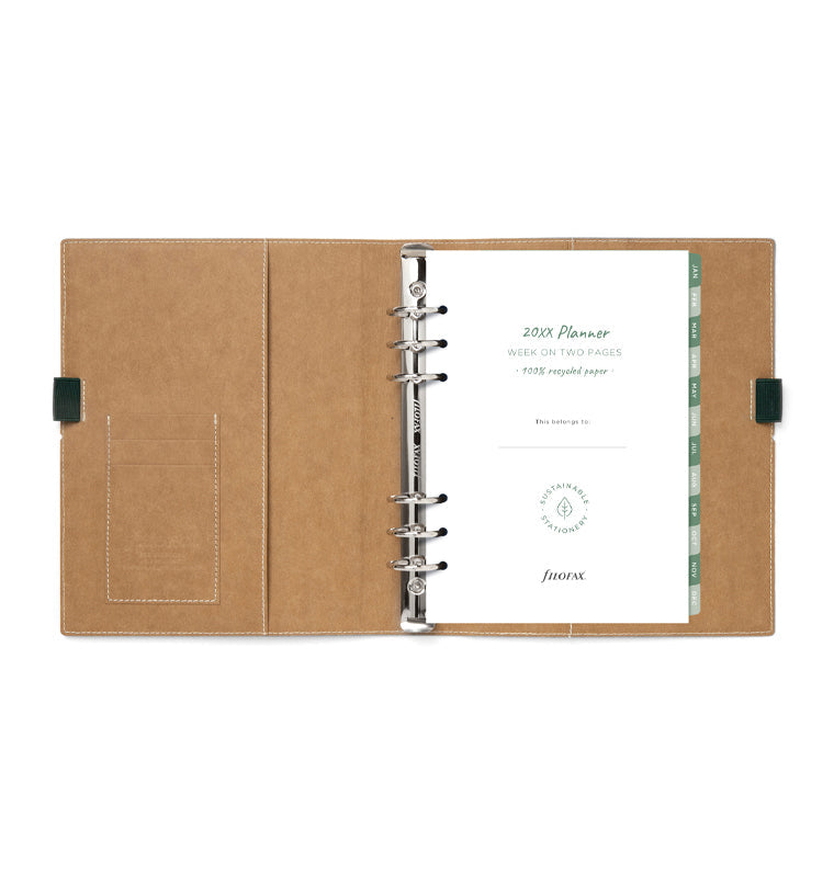 Filofax Eco Essential A5 Organiser Dark Walnut Brown - open with contents