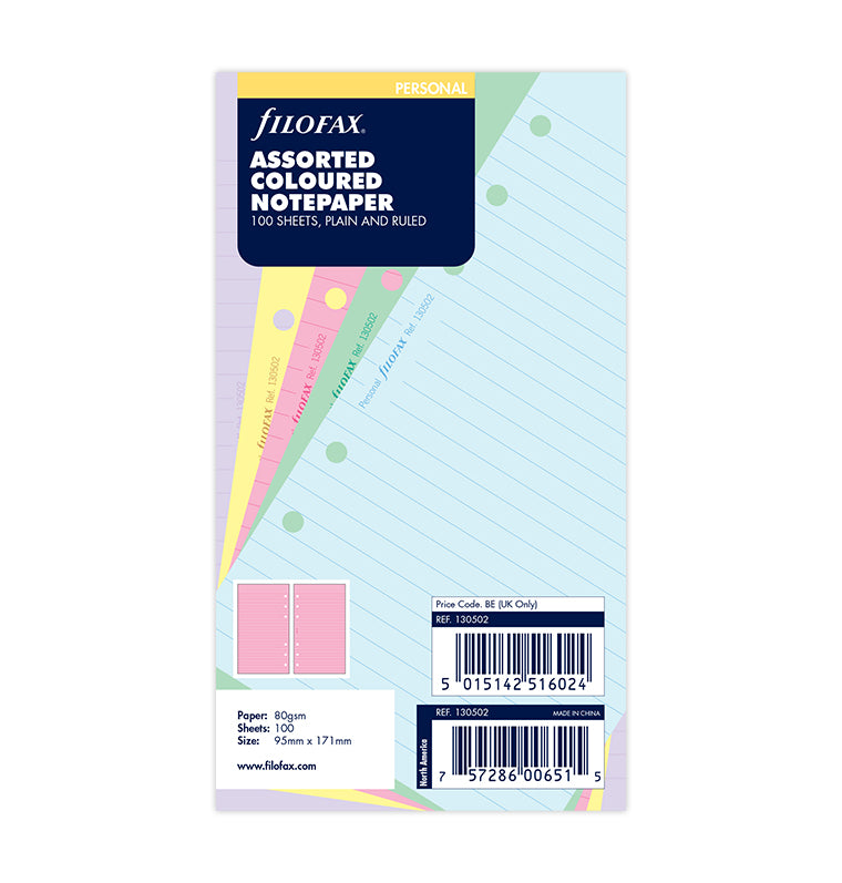 Assorted Coloured Notepaper, Plain And Ruled Value Personal Pack Refill