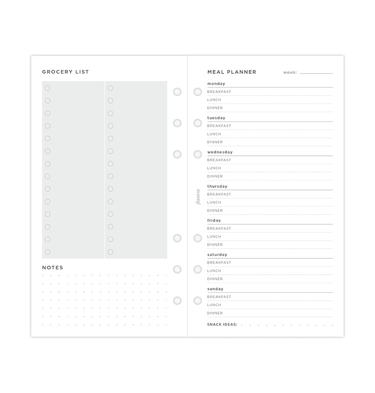 Filofax Meal Planner Refill Layout - fits Organisers and Clipbook in Personal size