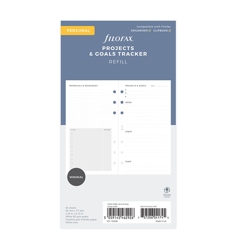 Filofax Projects & Goals Tracker Refill for Organisers and Clipbook in Personal size - Packaging