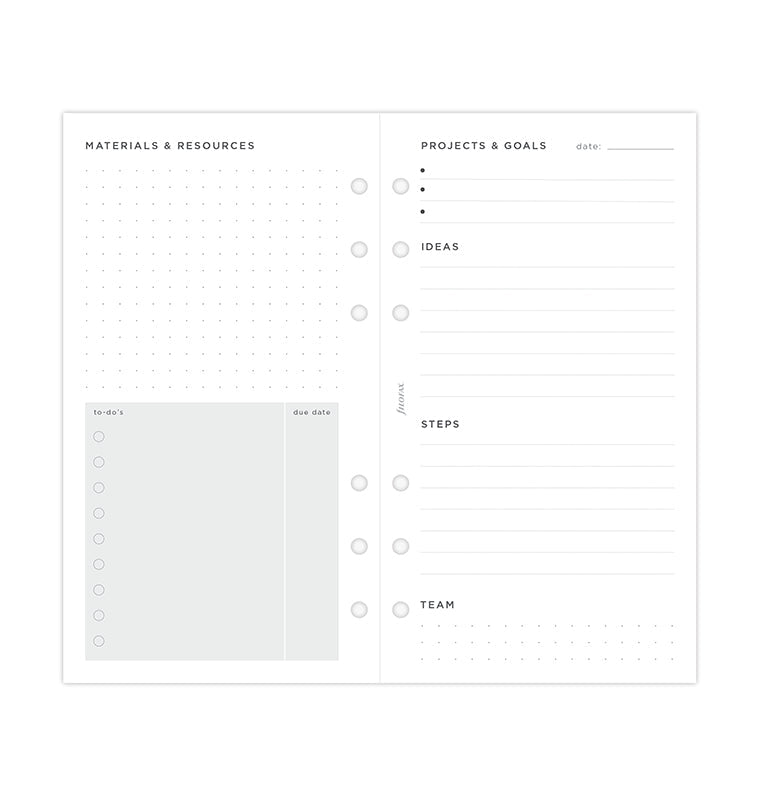 Filofax Projects & Goals Tracker Refill for Organisers and Clipbook in Personal size - Planner Pages