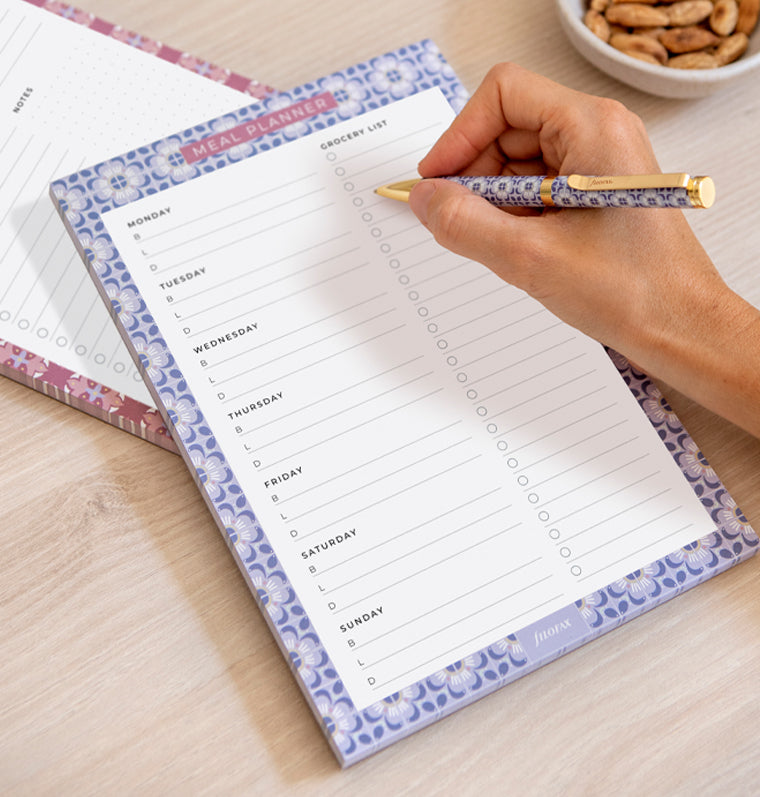 Filofax Mediterranean Meal Planner Notepad on desk