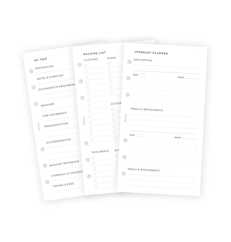 Filofax Travel Planner Refills for Personal size Organisers and Clipbook